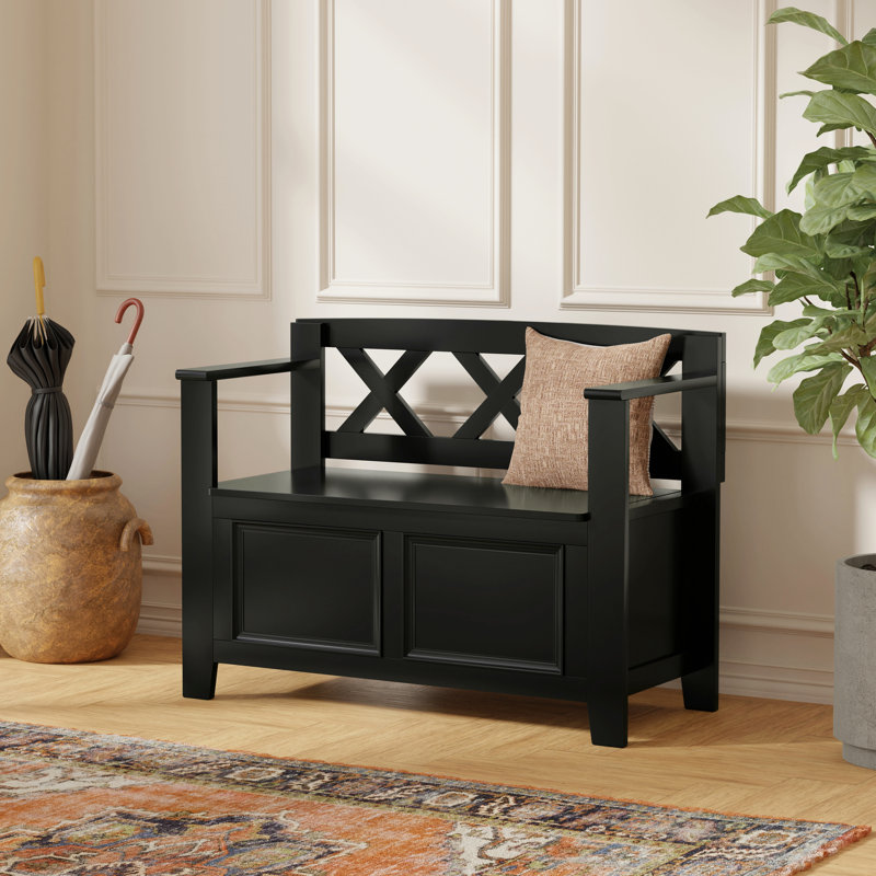 Transitional Design Small Entryway Storage Bench, Black