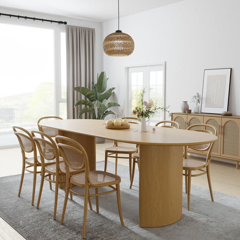 Oval Wood Dining Table with 2 Legs, Natural Wood, 30" H x 79" L x 33.50" W