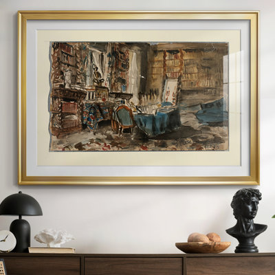 Intérieur d'une bibliothèque / Studio - Georges-Antoine Rochegrosse - Encadré sous verre et passe-partout, grand tableau pour salon