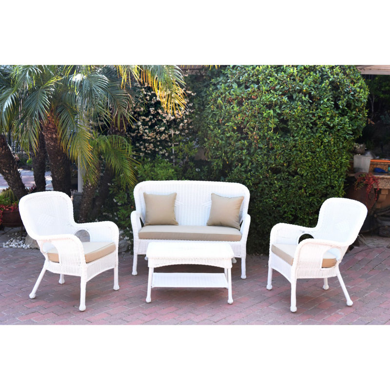 Bellas 4 Piece Sofa Set with Cushions, Tan, White