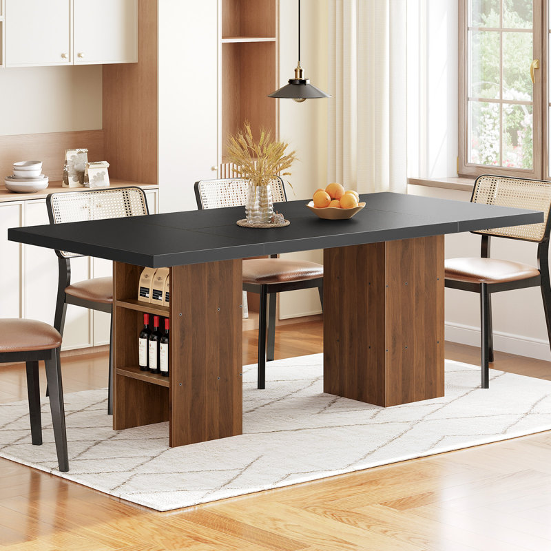61.4-Inch Dining Table for 4-6 People with Side Storage Shelf, Rectangular Kitchen Table with Thickened Top