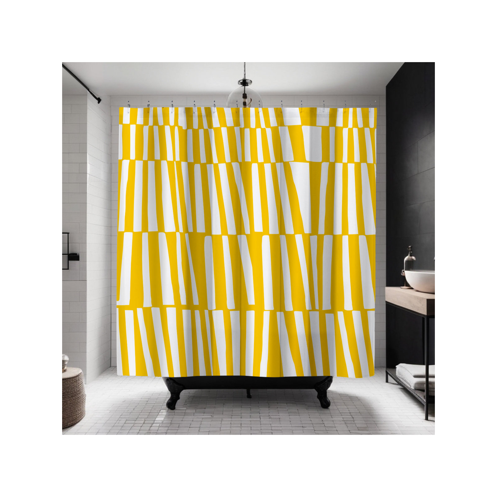 Thora Abstract Mid-Century Shower Curtain, Bright Yellow