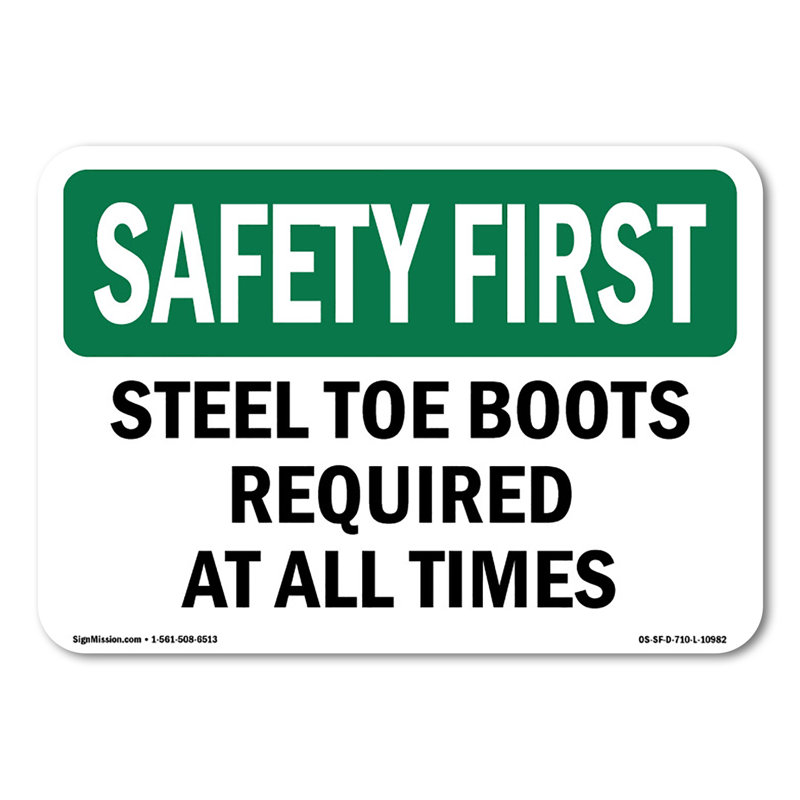 Bottes en acier à embout d'acier requises en tout temps 10 po x 7 po