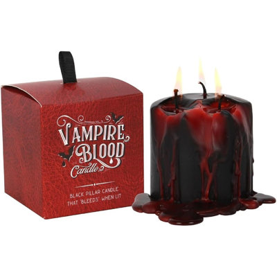 Set Of 2 Gothic Vampire Blood Black Unscented Pillar Candles That Bleed Red 3" H