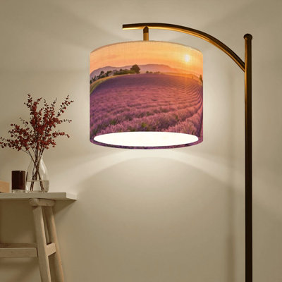 Modern Floor Lamp with Shelves USB Ports and Fabric Shade