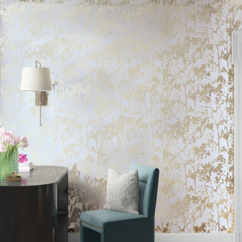 Caoimhe Non-Pasted Vinyl Floral Wallpaper Roll, White/Gold