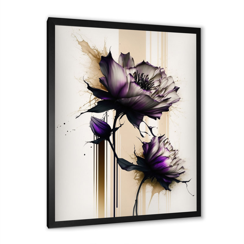 Fleur de dahlia mauve sur peinture abstraite I - impression sur toile, H 44 po x l 34 po x P 1,5 po, Cadre photo noir