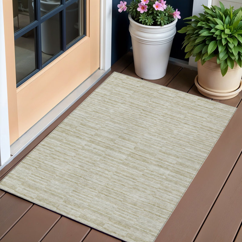 3' X 5' Taupe Beige And Tan Striped Washable Indoor Outdoor Area Rug