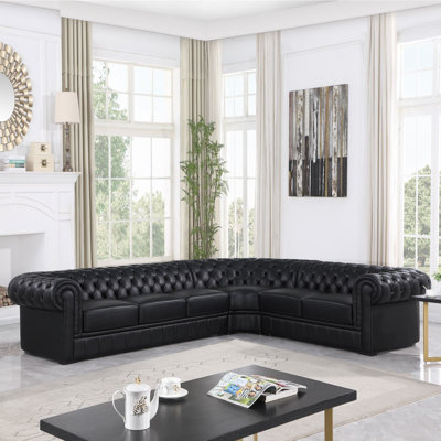 138" Chesterfield Handcrafted Top Grain Cow Genuine leather Sectional