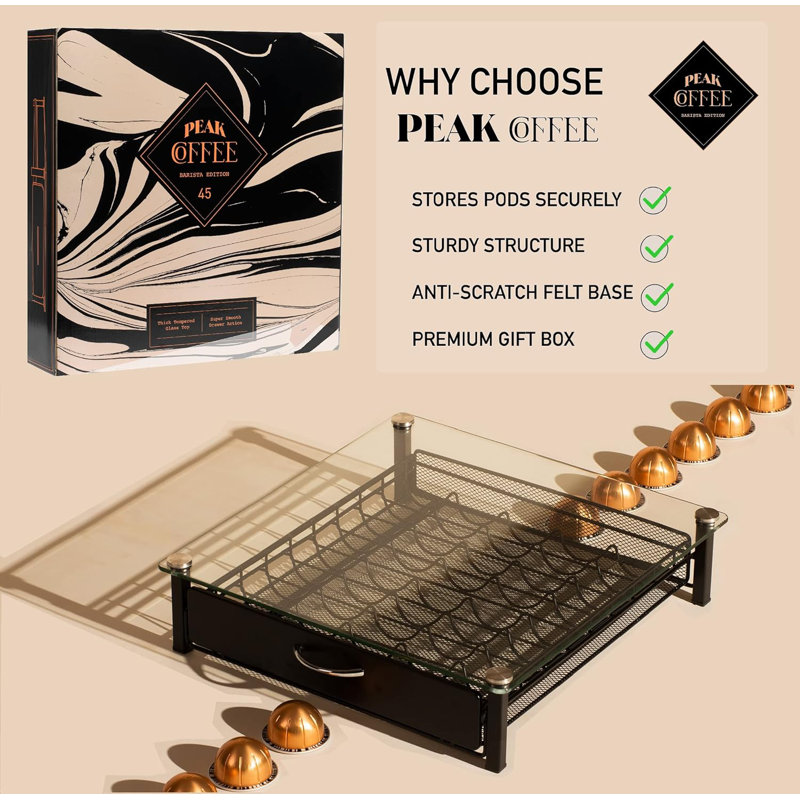 Capsules Holder - Drawer Tray for 45 Vertuoline & Bartesian Capsules - Tempered Glass