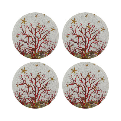 Coral Reef Vegan Leather Round Beaded Placemat