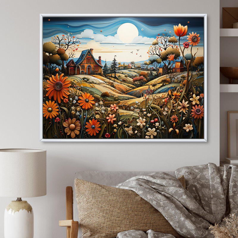 Farmstead Whimsy - reproduction sur toile, Cadre flottant blanc, H 12 po x l 20 po x P 1 po