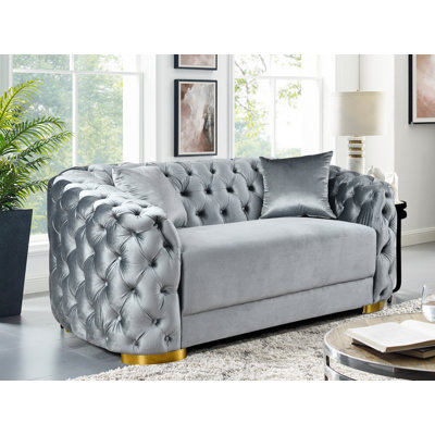 71.5" Luxury Velvet Loveseat Chesterfield Button Tufted Couch With 2 Pillows & Metal Legs