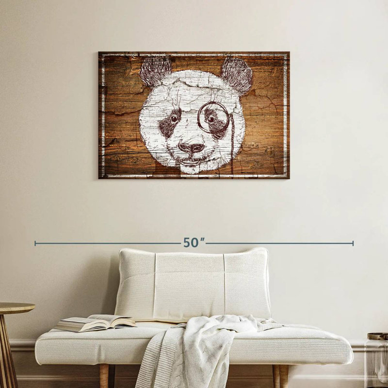 Panda Brampt sur bois, H 24 po x l 36 po