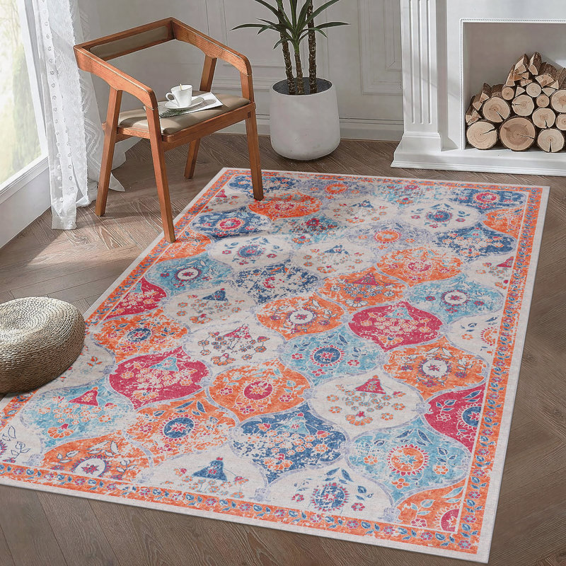 Tapis crème antidérapant lavable à la machine en chenille 4 x 6 crème, Cream