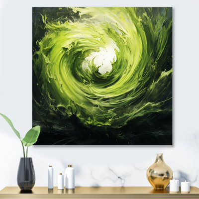 «Green Spiral Neon Fusion 2», art mural abstrait en métal