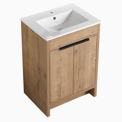 24" Freestanding Bathroom Vanity With White Ceramic Sink & 2 Soft-Close Cabinet Doors ((KD-PACKING),BVB02424IMO-G-BL9060B