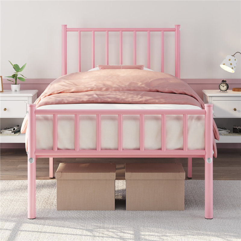 Base de lit avec tête de lit et pied de lit Mykati, Simple, Rose