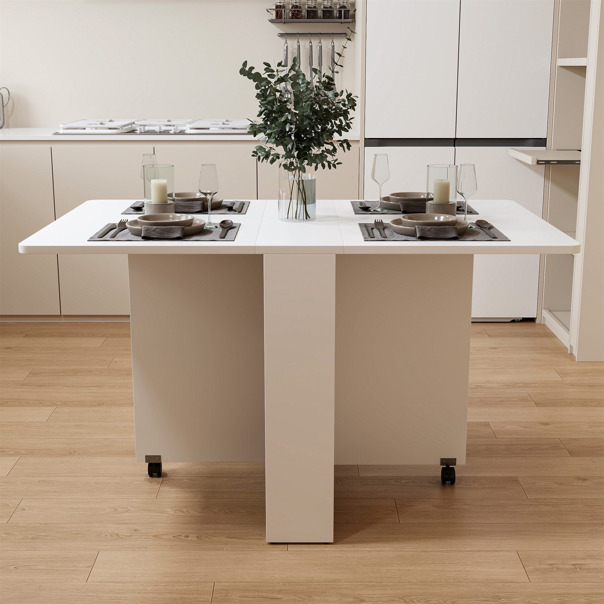 Ebern Designs Fully Unfolded 51.18 Inches White Foldable Table (Only Tables, No Chairs ...