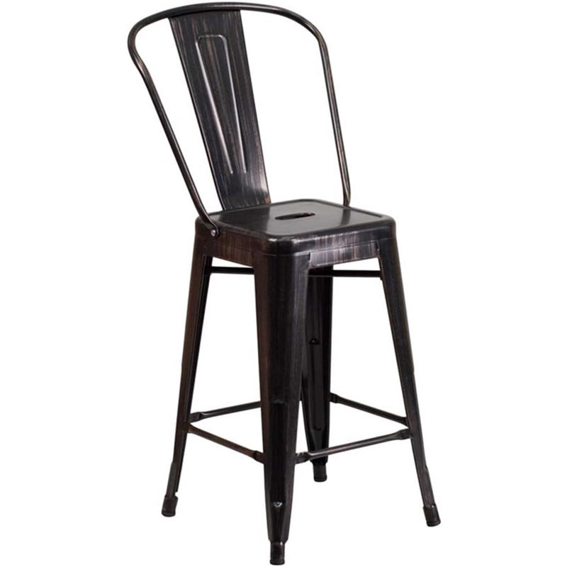 Anastassios Industrial Style Stool Chair- Modern Metal Galvanised Steel, Counter Stool (61.6cm Seat Height), Black/Gold