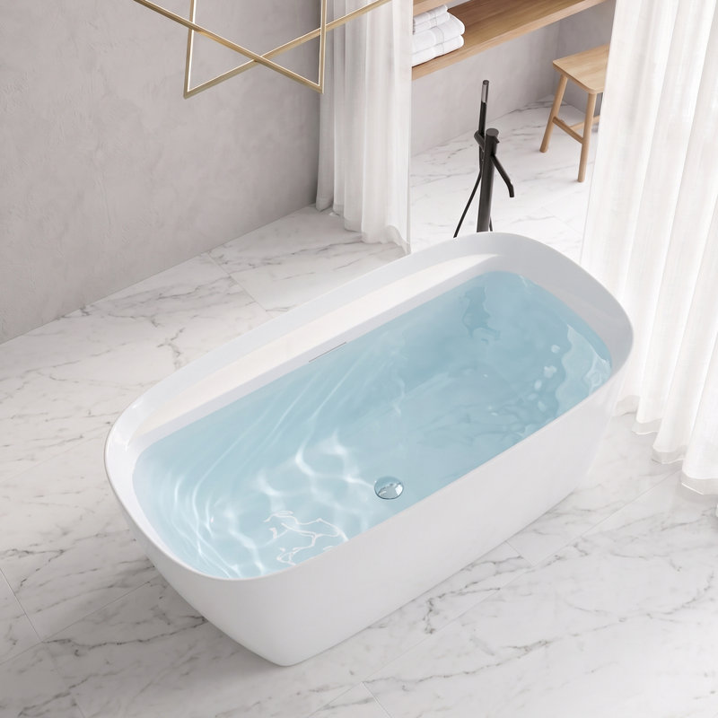 Pensen Freestanding Soaking Acrylic Bathtub, 59" L x 31.5" W x 22.83" H