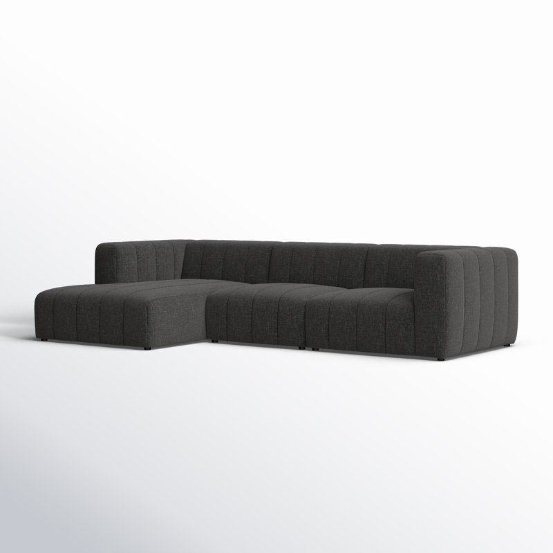 Langham Modular Chaise Sectional, Left Hand Facing, Black, Saxon Charcoal Polyester Blend