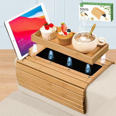 3-in-1 Magnetic Detachable Sofa Arm Table with Phone and Tablet Holder