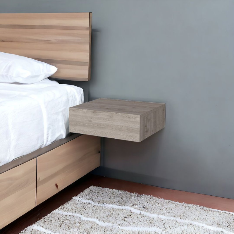 5" Grey Wood One Drawer Floating Nightstand