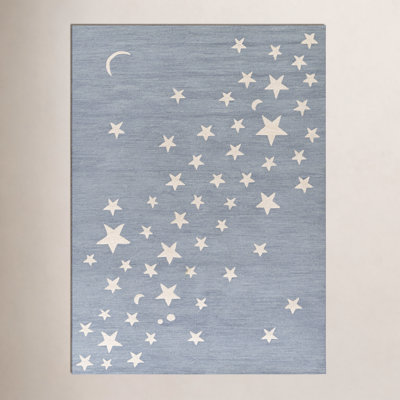 Lola Hand Tufted Wool Moon and Star Blue Area Rug