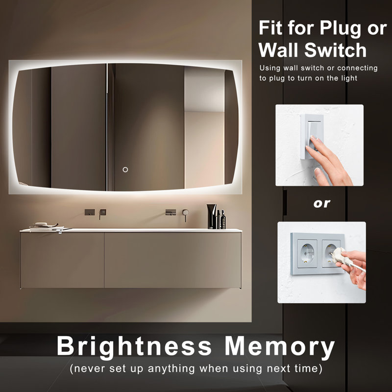 Design Frosted Frame Backlit LED Lighted, 3 Colors Temperature Dimmable Light, Tempered Glass Bathroom Vanity Mirror With UL Rohs ETL & 3-Year Warranty