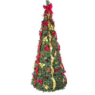 6ft Christmas Tree With Pop-up Feature, 150 Warm White Lights And Elements, Suitable For Small Living Areas Apartments