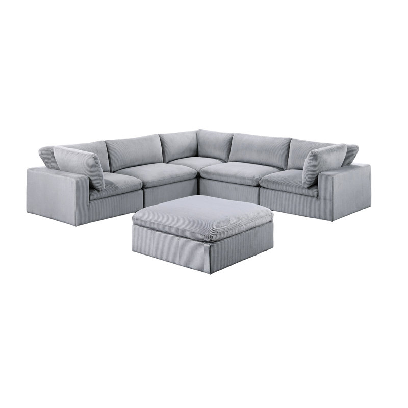Canapé modulaire gris foncé avec revêtement en velours côtelé et 6 pièces modulaires pour la maison
