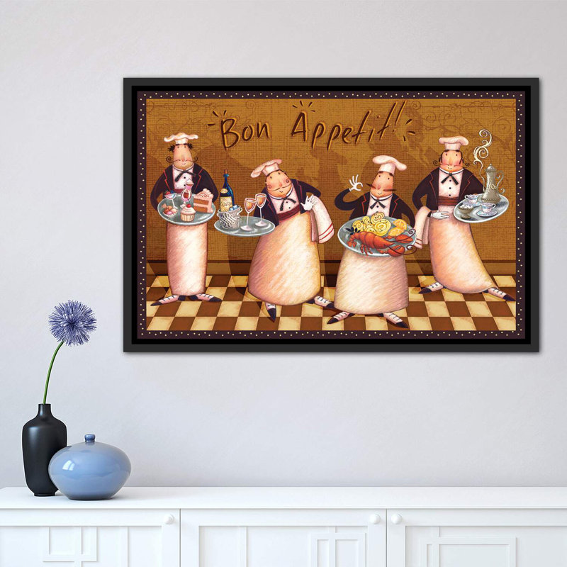 " Chefs' Bon Appetit " by Viv Eisner, Distressed Black Framed, 18" H x 26" W x 1.5" D