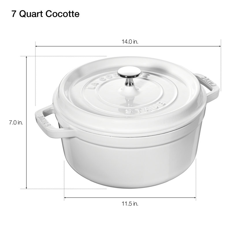 La Cocotte Cast Iron Round Cocotte, White, 7 quarts