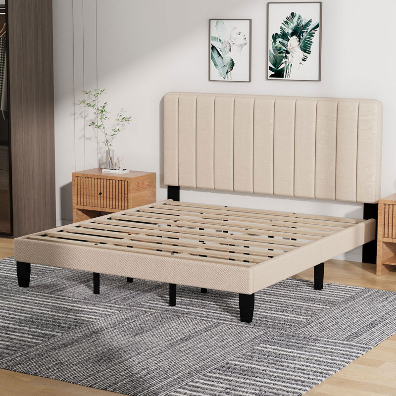 Upholstered Panel Bed, King, Beige