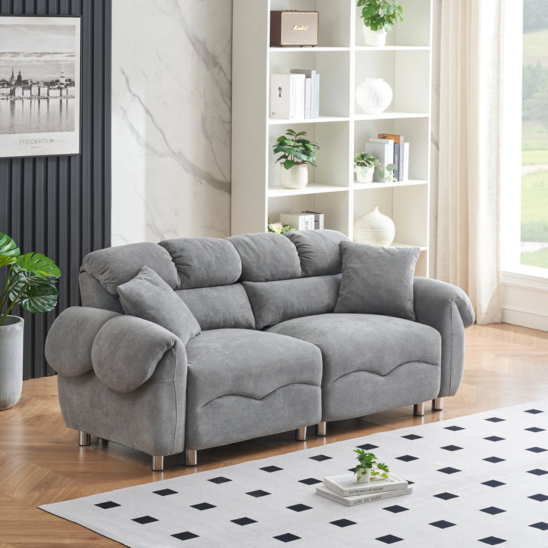 Legary 78'' Velvet Sofa, Gray Velvet, 39.8" H x 78" W x 25" D