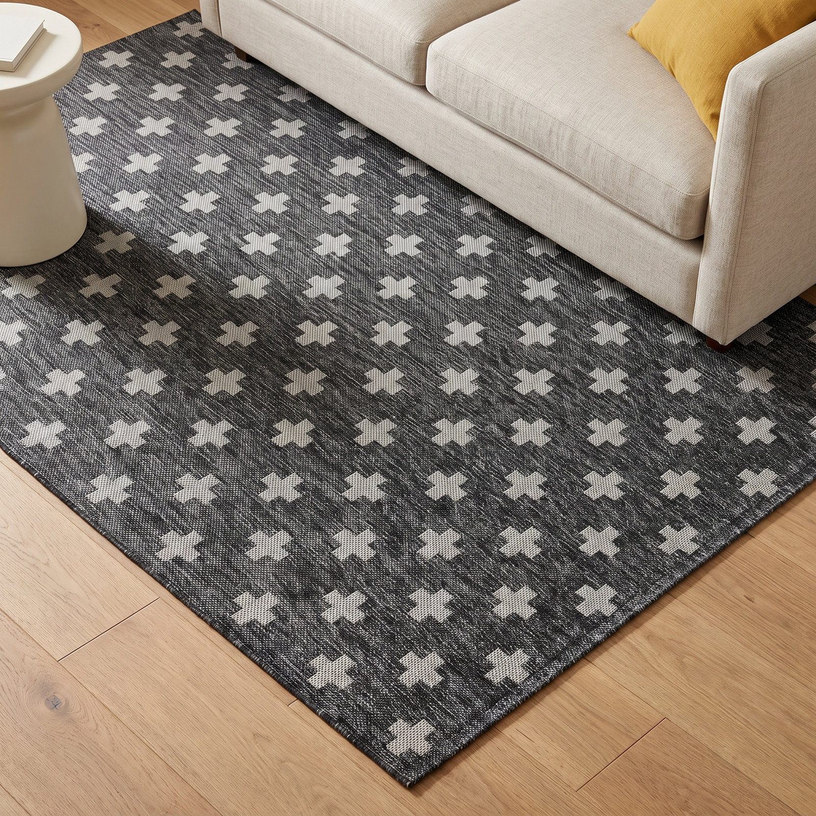 Umbria Striped Geometric Outdoor Rug, Charcoal, Rectangle 9'3" x 12'6"