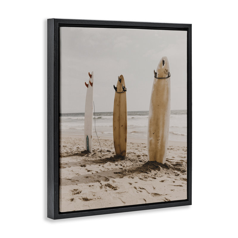  Art mural encadré flottant encadré de planches de surf côtières par LSR Design Studio, Cadre flottant noir de jais