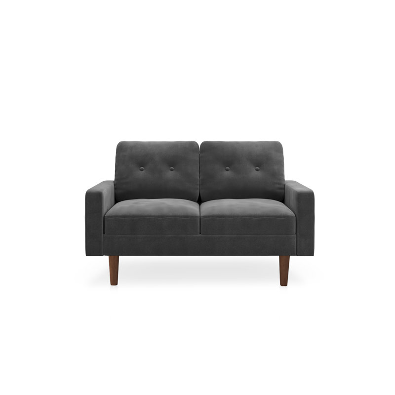 Causeuse à accoudoirs carrés de 58 po Madian, Velours gris, H 32,7 po x l 58 po x P 30 po