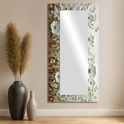Fleurs sauvages dans des fleurs de printemps crémeuses dorées II - Art mural miroir floral - imprimé sur métal