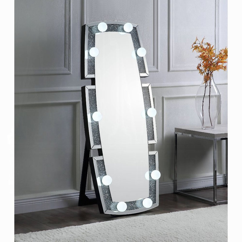 Full-Length Rectangular Wood Floor Mirror with LED Light