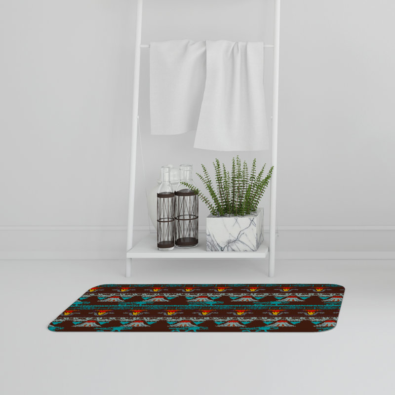 Ivers Non-Slip Bath Rug, Brown/Blue/Red