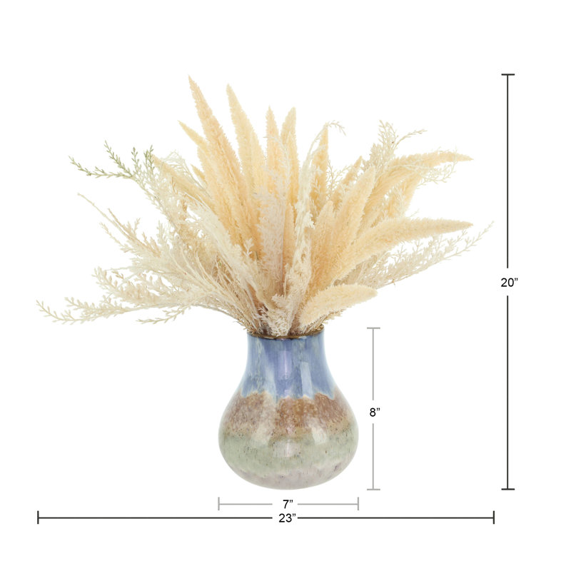 Flocked Fox Tail and Pampas Arranged in a Ceramic Vase