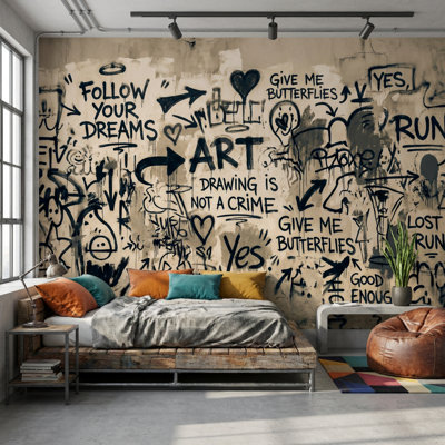Papier peint graffiti décoratif abstrait mural urbain
