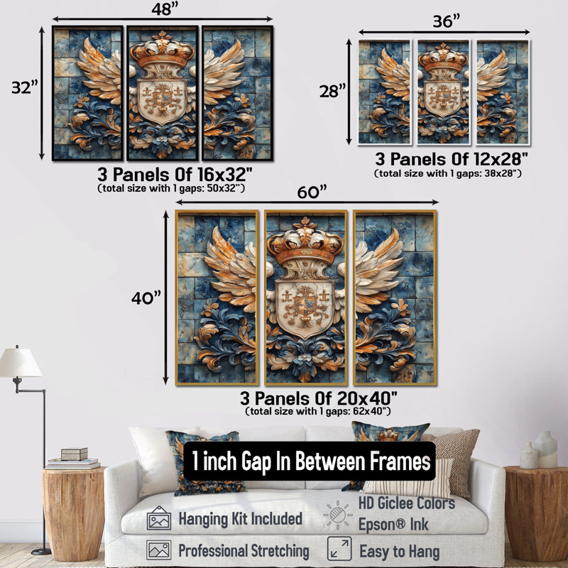 Ensemble de salon majestueux Emblème II - Armée murale, Toile avec cadre flottant noir, H 40 po x l 60 po x P 1 po