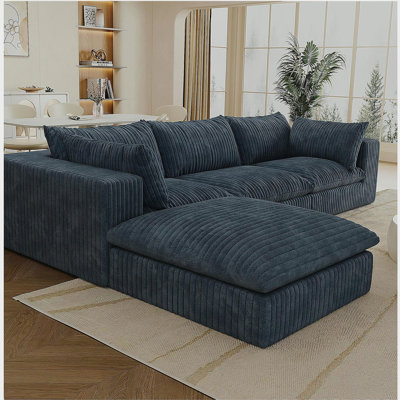Canapé 118,2 po Cloud, tissu en velours côtelé, sièges profonds, conception à deux couches, coussin amovible, sans assemblage, combinaison de bricolage pour salon, chambre à coucher, salle de conférence, appartement, bleu