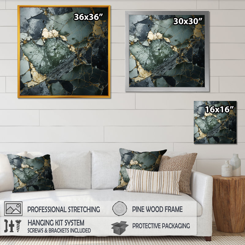 Décoration murale en marbre doré et vert Terrazzo Elegance I, Toile tendue, 16" H x 16" W