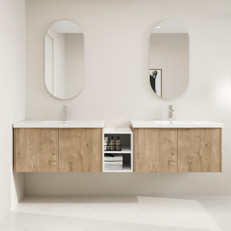 Ensemble de meuble-lavabo double 84 po, Beige