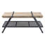 Table basse rustique industrielle avec plateau en bois et tablette en métal
