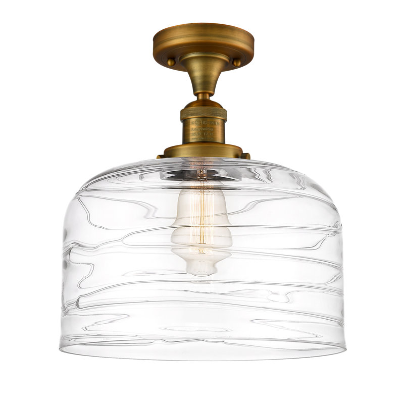 Plafonnier semi-encastré 1 lumière Bell, Ampoule DEL 6 watts rétro, Boîtier blanc mat, Laiton brossé